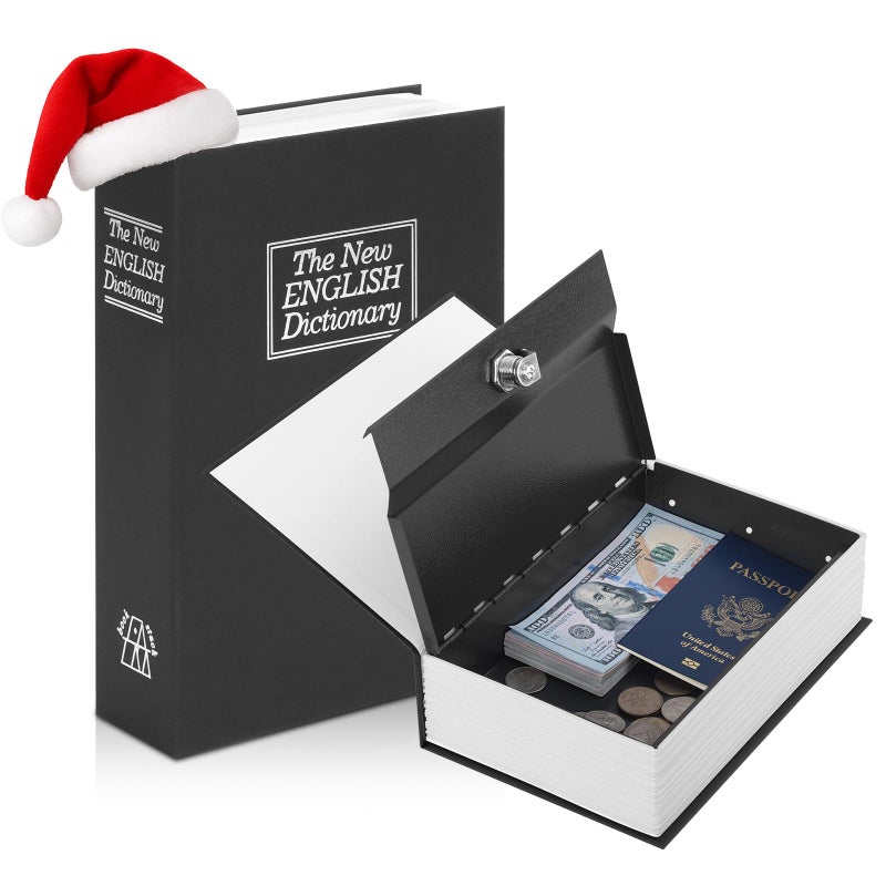 KYODOLED Diversion Book Safe with Key Lock, Secret Metal Lock Box, Collection, Money Hiding Box, 9.5" x 6.2" x 2.2", Black Large - Image 1